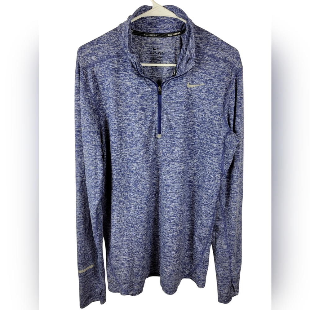 Nike Dry Fit running blue Marled  long sleeve top Mock Neck